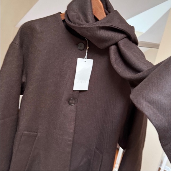 ZARA oversized wool blend short coat with scarf - Picture 3 of 8